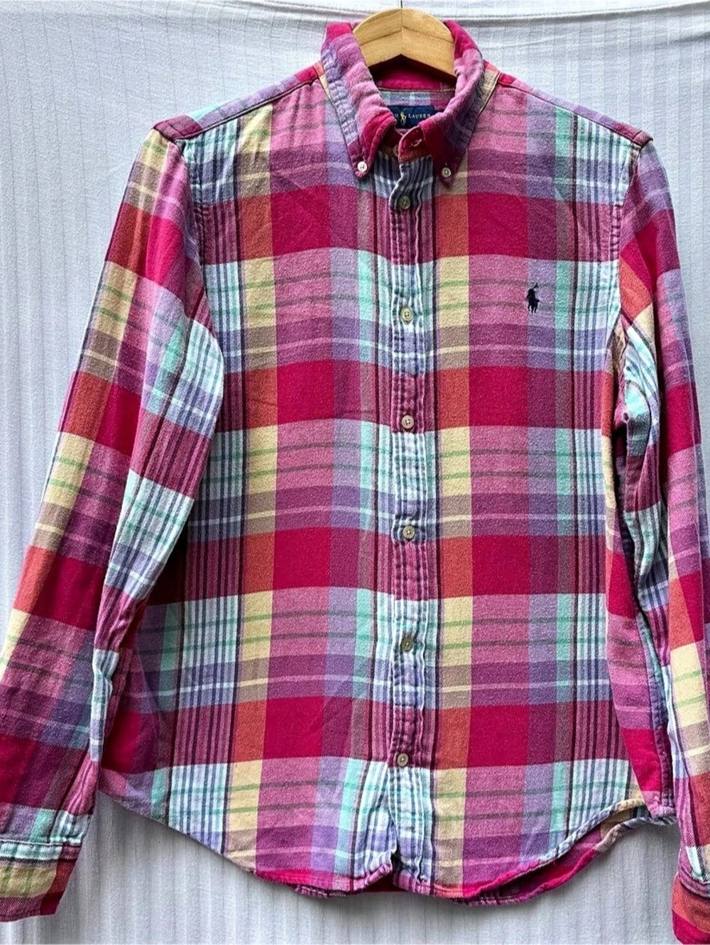 Polo Ralph Lauren Flannel Shirt Mens XL Classic Fit Pink Madras Plaid Long Sleev